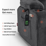 MCombo Large Dual Motor Power Lift Recliner Chair Sofa with Massage and Heat for Tall Elderly People, Infinite Position, USB Ports, Cup Holders, Fabric 7896 (Dark Gray, Large-Regular) MCombo