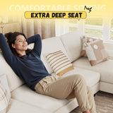 JUMMICO Sectional Couches for Living Room, U Shaped Couch with Chenille Fabric, 4 Seat Modern Sofa with Removable Pillows for Apartment and Small Space (Fabric, White) JUMMICO