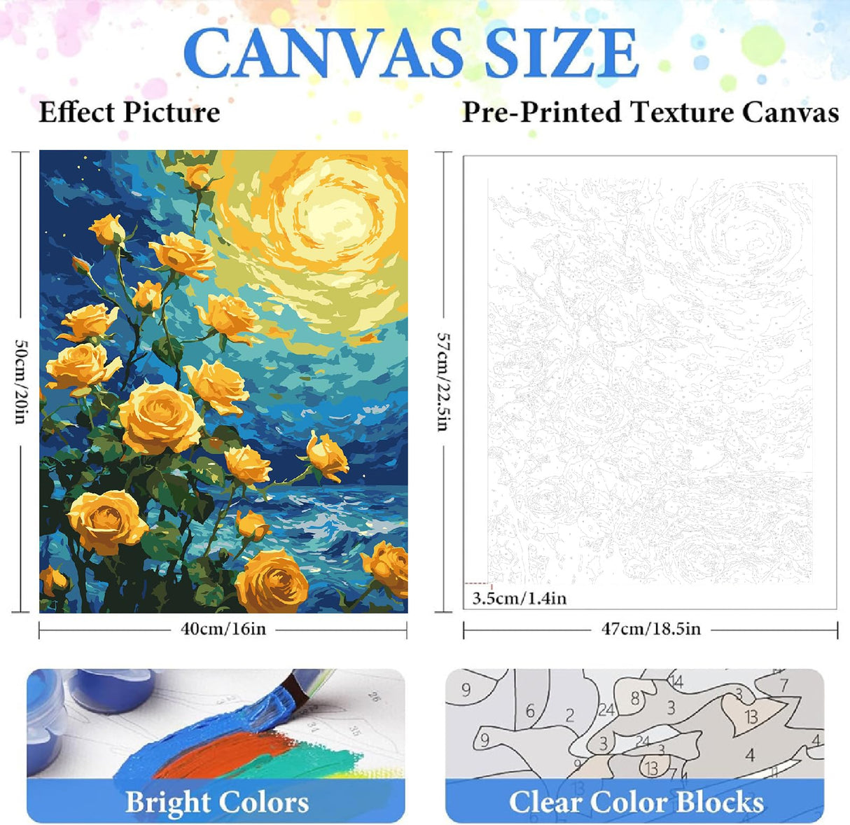 ZRIZQ Paint by Numbers for Adults Beginners,Yellow Rose Adult Paint by Number Kits on Canvas,Paint by Numbers for Home Wall Art Decor 16x20 Inch（Without Frame） ZRIZQ