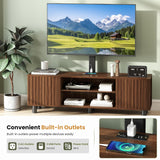 Lamtor TV-Stand with Mount and Power Outlet, Fluted TV Stand for 65 70 75 Inch TV, Entertainment Center with Storage, Media Console Table for Living Room, Walnut Lamtor