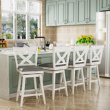 Swivel Bar Stools Set of 2, Swivel Barstools with Solid Footrest & Faux Leather Upholstered Seat, Island Chairs with Back for Kitchen, Dining Room (Antique White) (24-inch) Buytime