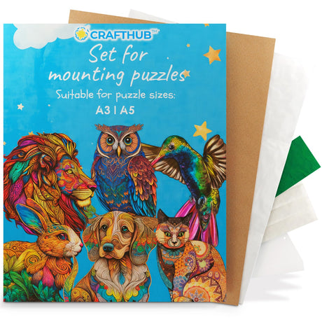 CRAFTHUB Puzzle Saver, Wooden Jigsaw Puzzles Mounting Kit for Wall Art, Includes Adhesive Sheets to Stick Together Puzzle Pieces, Table Sticker Set, and Cardboard Flipper CRAFTHUB