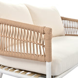 Jintop 4-Piece Boho Rope Patio Set with Acacia Wood Table and Thick Cushion,Outdoor Conversation Furniture W/Deep Seating & Sofa,for Backyard Porch Balcony,for Poolside,Garden,Beige Jintop