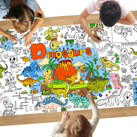 DDMY Dinosaur Tablecloth Giant Coloring Poster, 72 x 35.5 Inch Drawing Paper for Kids Coloring Tablecloth for Classroom Wall Party/School Events Decoration DIY Table Cover Poster for Kids DDMY