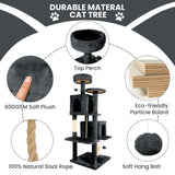 TSCOMON 58.5inch Large Cat Tree Tower Condo for Indoor Cats, Soft Plush Multi-Level Climbing Tree Cat House with 1 360° Rotating Cat Cave, Scratching Post, More Entrance/Exit, Sisal Rope, Grey Black TSCOMON