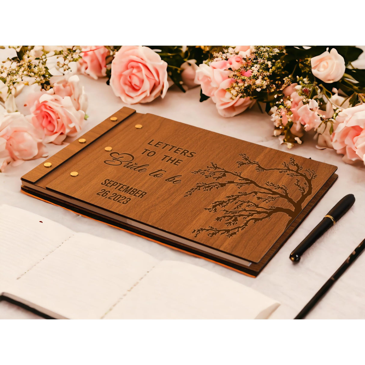 Personalized Wedding Wooden Guest Book, Letters to the Bride, Rustic Style Wedding Guest Book, Laser Engraved Guest Book, Photobooth Guestbook, 2 sizes and 50 high quality pages, 5 Rustic Colors TRENDSHOPIC