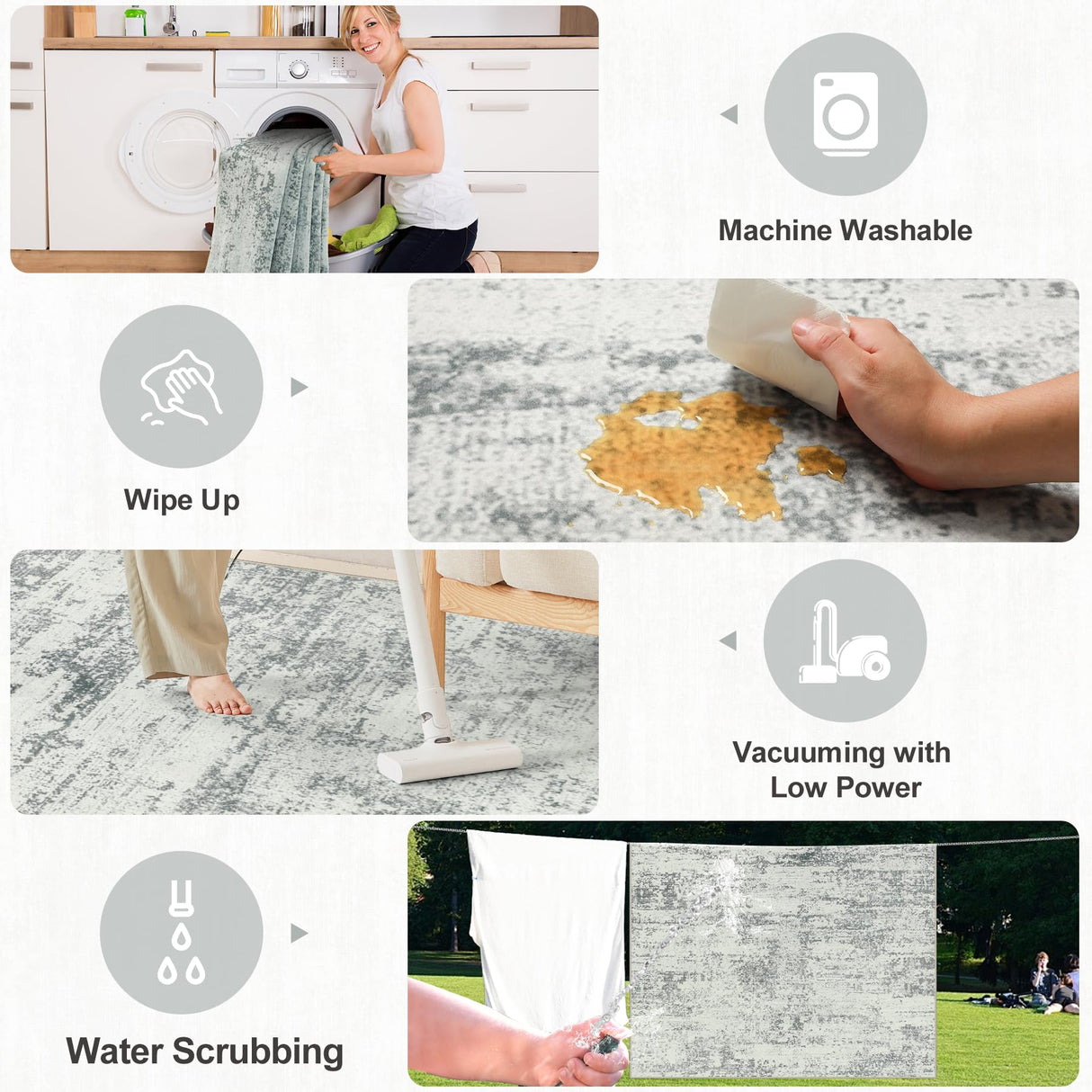 8x10 Area Rugs for Living Room - Washable Rug Modern Abstract Soft Large Neutral Non-Slip Carpet Indoor Floor Stain Resistant Thin Carpets for Bedroom Dining Room Farmhouse Nursery Home Office Grey PLHXFR