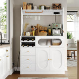 FACBOTALL Kitchen Pantry Storage Cabinet with Hutch, Buffet Cabinet with Storage, Coffee Bar Cabinet with Power Outlets, Microwave Stand, Wine Racks, Kitchen Cupboard for Dining & Living Room, White FACBOTALL