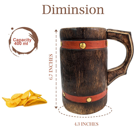 collectiblesBuy Handmade Wooden Tankard Mug Drinking Beer Coffee Tea Stein Rustic Knitted Orange Leather Strap Wooden Beverages Home & Table Decor collectiblesBuy