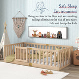 Tatub Montessori Twin Floor Bed with Safety Guardrails - Versatile Nature Wood Frame Tatub