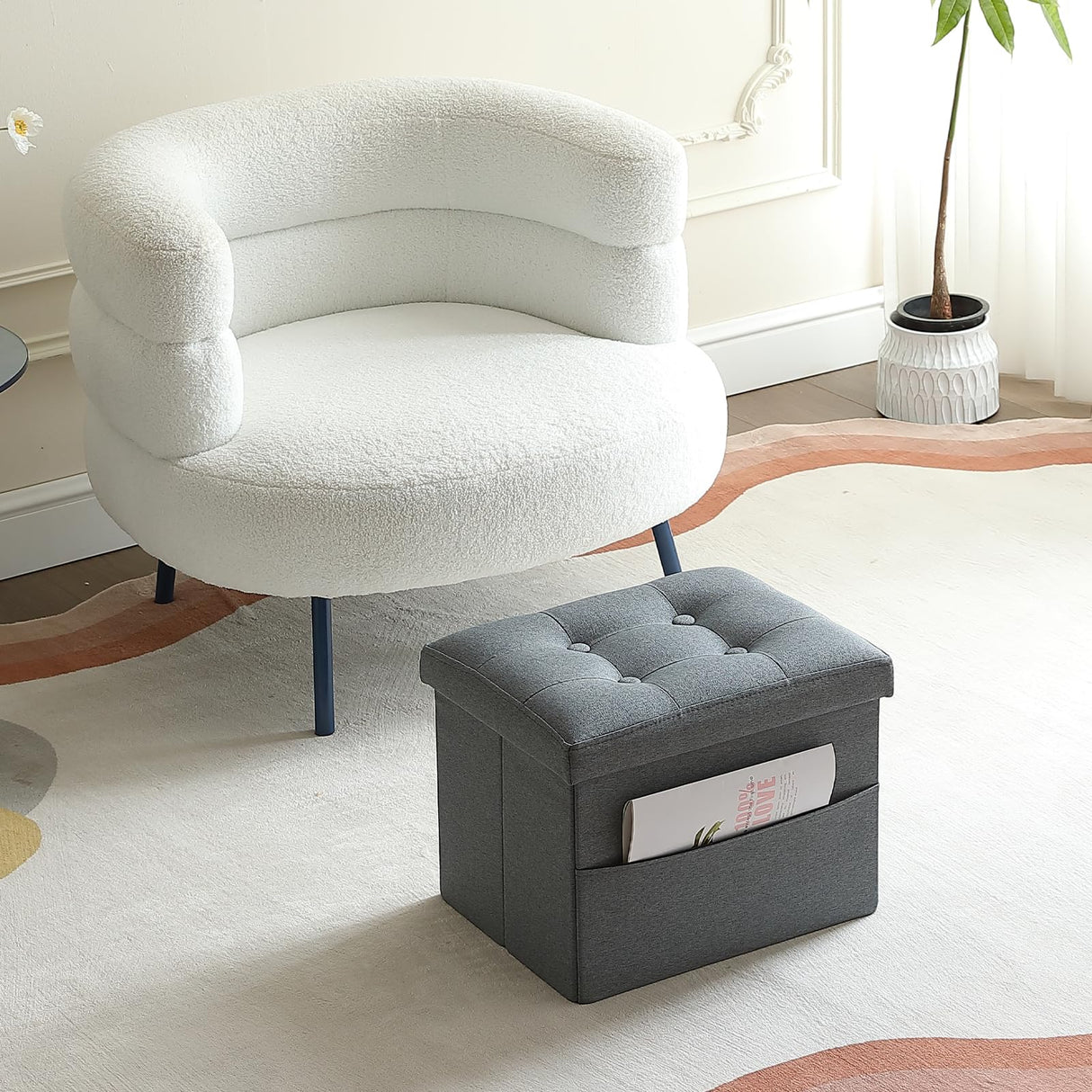 Hamgtrion Ottoman Storage Ottoman Collapsible Ottoman with Storage Foot Rest Small Ottoman with Side Pocket Foot Stools for Living Room Grey L17W13H13inches Hamgtrion