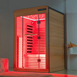 WOODBRIDGE Infrared Home Sauna Room 2 Person Hemlock Wooden Indoor Sauna,7 Carbon 2230W/120V Heaters,with Led Color Therapy Light,Bluetooth Speaker,Tempered Glass,Touch-Tone Keypad and A Top Vent WOODBRIDGE