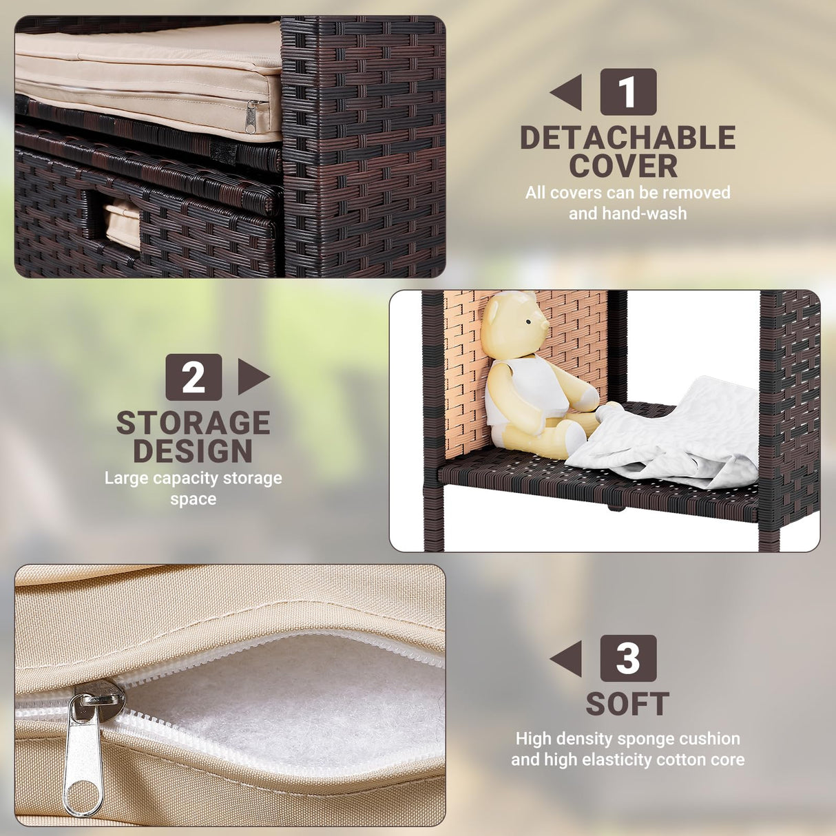 LEVELEVE Balcony Furniture 5 Piece Patio Conversation Set, PE Wicker Rattan Outdoor Lounge Chairs with Soft Cushions 2 Ottoman&Glass Table for Porch, Lawn-Brown Wicker LEVELEVE