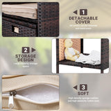 LEVELEVE Balcony Furniture 5 Piece Patio Conversation Set, PE Wicker Rattan Outdoor Lounge Chairs with Soft Cushions 2 Ottoman&Glass Table for Porch, Lawn-Brown Wicker LEVELEVE