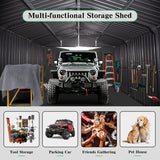 Domi 12x25FT Outdoor Metal Garage Shed, Extra Large Carport with Skylights & Dual-Entry, Backyard Storage Shed for Car, Truck, Lawn Mower and Tool, Dark Grey domi outdoor living