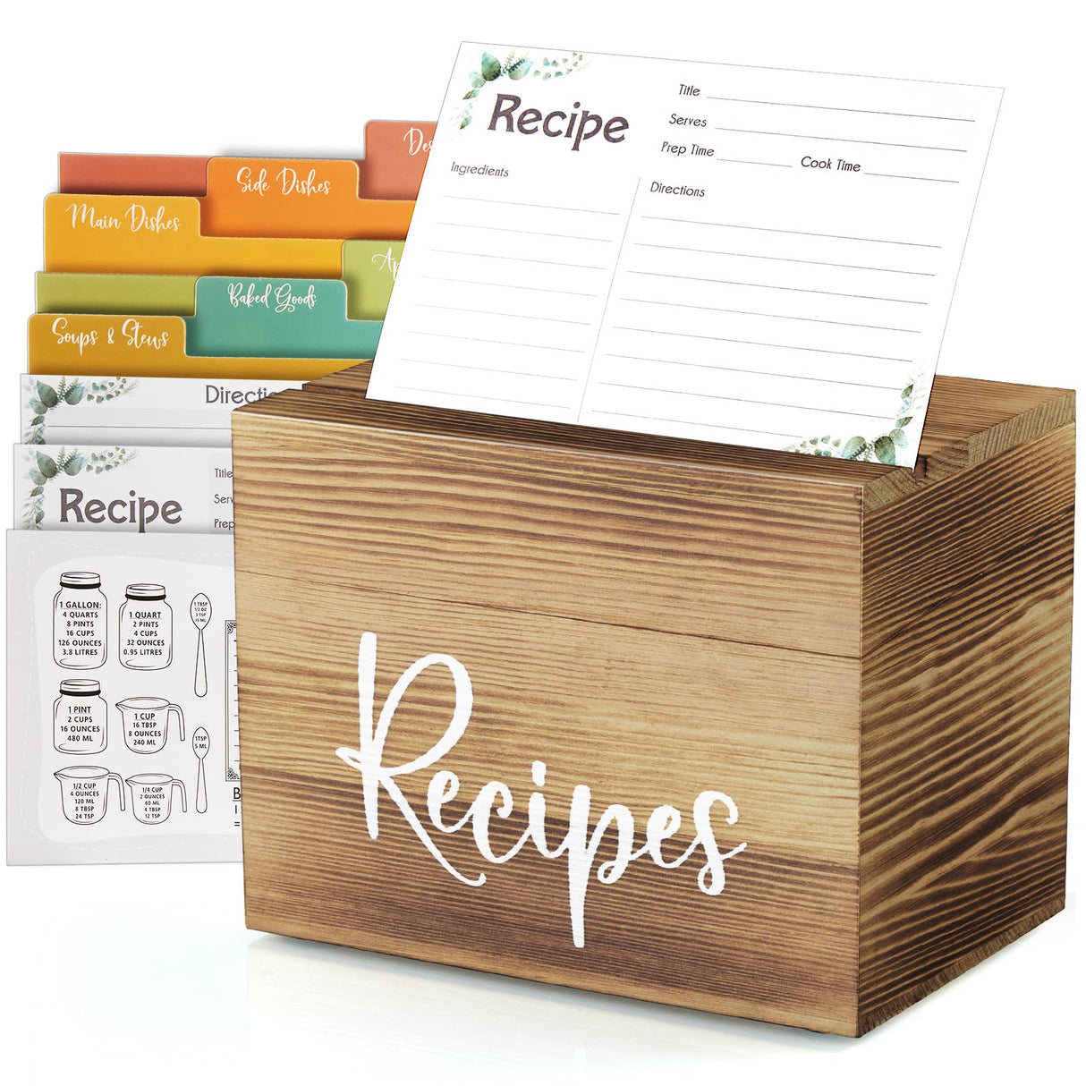 DRASTAR Recipe Card Box, Recipe Holder 4x6, Recipe Organizer with 50 Cards and 6 Dividers, Index Card Box, Wooden Box for Kitchen Countertop, Brown DRASTAR