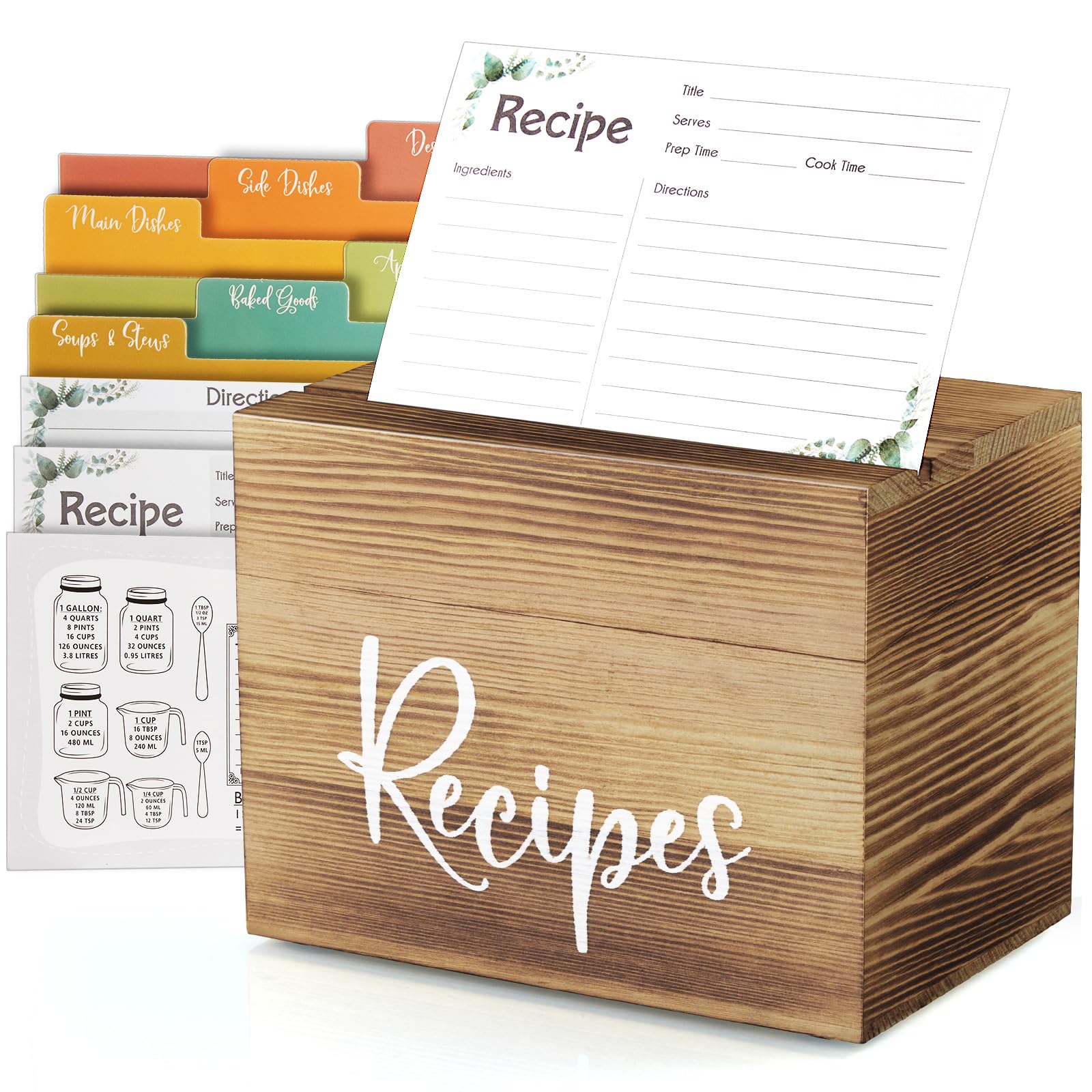 DRASTAR Recipe Card Box, Recipe Holder 4x6, Recipe Organizer with 50 Cards and 6 Dividers, Index Card Box, Wooden Box for Kitchen Countertop, Brown - WoodArtSupply