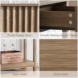 Treocho 47" Console Table with Drawers, Fluted Narrow Entryway Table with Open Shelf, Farmhouse Sofa Table Behind Couch for Hallway, Living Room, Brown Walnut Treocho