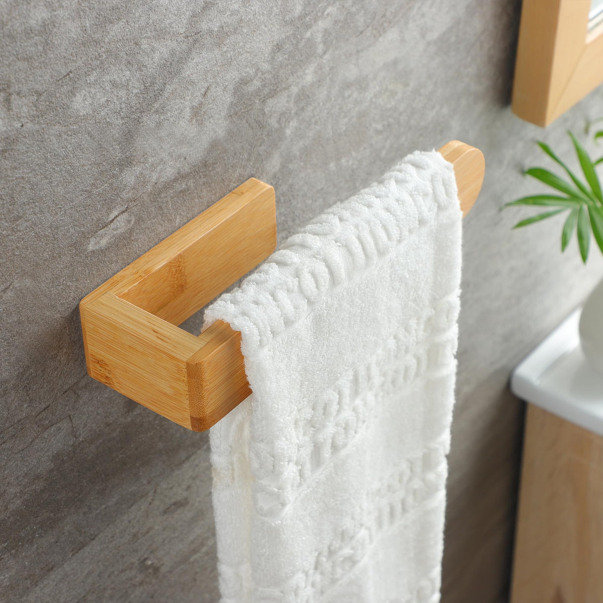 Taozun Towel Holder - Self Adhesive Bamboo Towel Rack, Decorative Natural Wooden Towel Rail for Bathroom, 8 Inch Wall Mounted Towel Bar for Kitchen Taozun