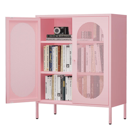 Fumedo 2 Mesh Door Metal Storage Cabinet for Bed Room,Living Room,Home,Hotel,Office,Garage,Kitchen,3-Tier,2 Removable Shelves (Mesh Door Cabinet, Pink) Fumedo