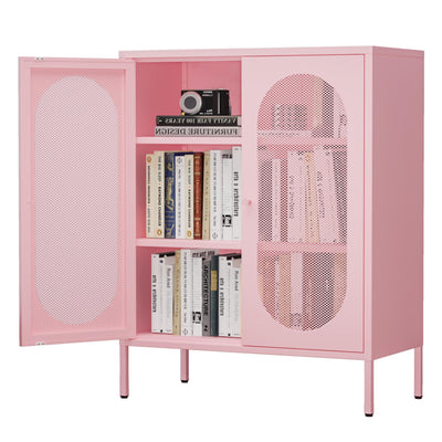 Fumedo 2 Mesh Door Metal Storage Cabinet for Bed Room,Living Room,Home,Hotel,Office,Garage,Kitchen,3-Tier,2 Removable Shelves (Mesh Door Cabinet, Pink)