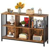 HOOBRO 6 Cube Bookcase, Industrial Horizontal Bookshelf, Wooden and Metal Cubby Bookcase, Long Shelving Unit for Living Room, Bedroom, Home Office, Rustic Brown and Black BF117SJ01 HOOBRO