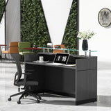 ALFA BUSINESS Modern Rectangle Reception Desk with Glass Counter | Manufactured Wood Front Desk(63" W x 23.7" D) ALFA BUSINESS