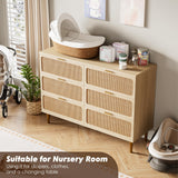 Rattan 6 Drawer Dresser for Bedroom, Large Double Dresser with Deep Drawers, Chest of Drawers for Closet with Wide Top, Long Wooden Dresser for Living Room, Hallway, Kids Room, Natural GarveeHome