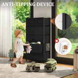 VredHom Fabric Dresser for Bedroom, Tall Skinny Dresser with 6 Drawers, Storage Organizer Tower, Steel Frame Wooden Top for Closet, Living Room, Hallway, Nursery(Black) VredHom