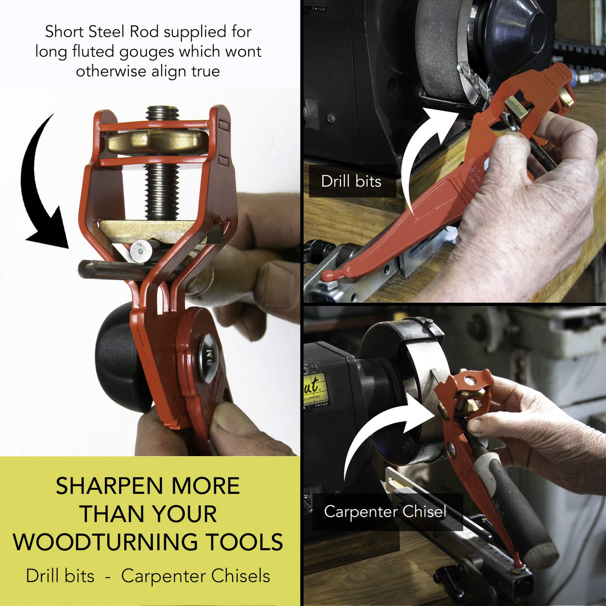 Woodcut Tools Tru-Grind Original Turning Tool Sharpener System including a Jig to Sharpen all Woodturning Tools up to 1-1/2" with Base Slide for Lathe Woodturning Tools Woodcut Tools