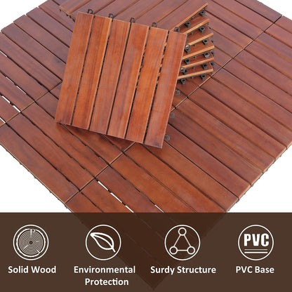 MCombo 10 Pieces Patio Wood Deck Tiles 12 x12 inches, Interlocking Deck Flooring Oiled Finish, Wood Tiles Resistant Water and Easy to Install for Outdoor Deck,Balcony and Backyard (Burgundy)