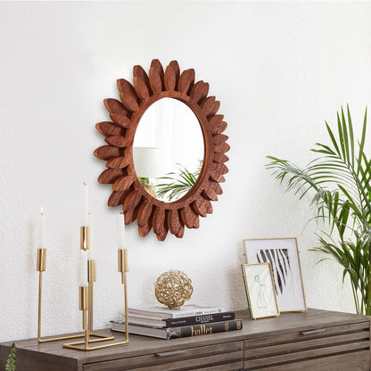 ABSWHLM Wall Mirror 12" Wood Farmhouse Sunburst Hanging Mirror Wall Decor for Bedroom Living Room Entryway (Black Walnut) - WoodArtSupply