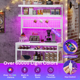 Itaar 6-Tier Bakers Rack with Power Outlet, LED Lights & Wine Rack – White Coffee Bar & Microwave Stand Itaar