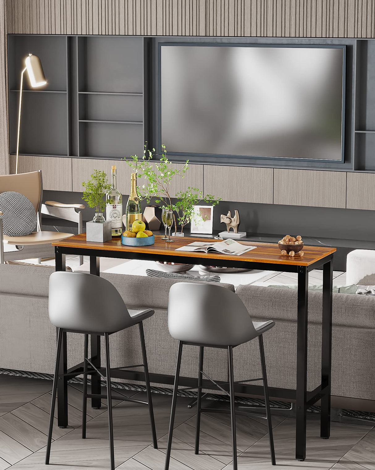 Teraves Teak Bar Table – Stylish Rectangular High Top Table with Sturdy Metal Frame for Versatile Use Teraves