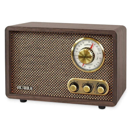 Victrola Retro Wood Bluetooth Radio with Built-in Speakers, Elegant & Vintage Design, Rotary AM/FM Tuning Dial, Wireless Streaming, Espresso Victrola