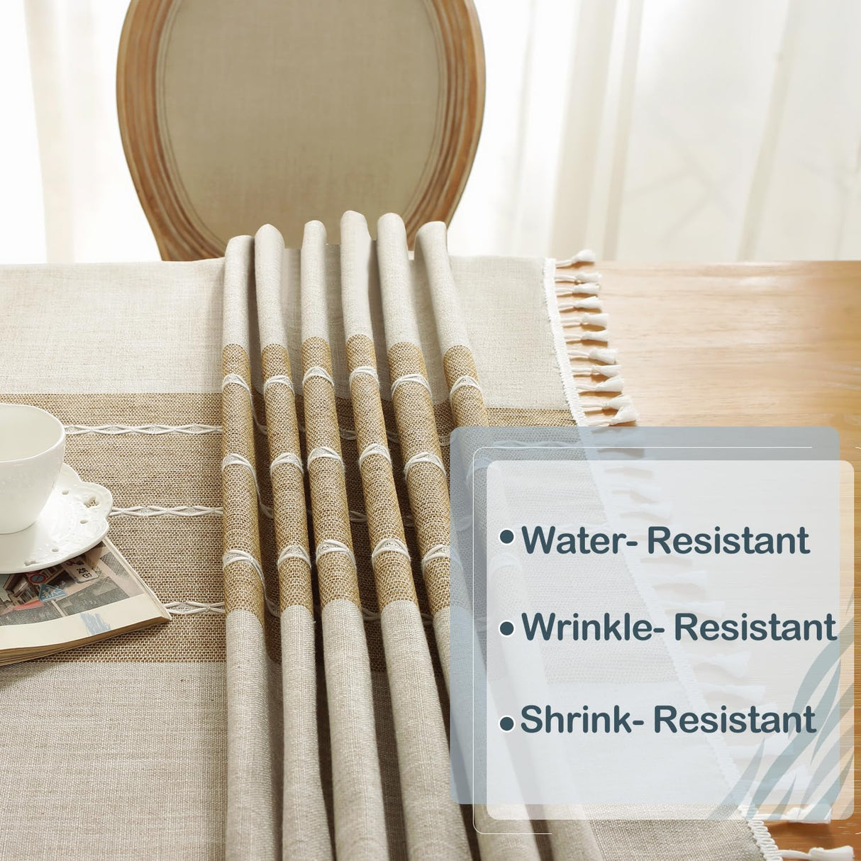 Laolitou Rustic Cotton Linen Table Cloth,Tablecloths for 6 Foot Rectangle Tables,Waterproof Washable Tablecloth with Tassel Rectangle/Oblong, 55''x 86'', 6-8 Seats Laolitou