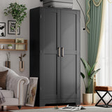 Wooden Armoire Wardrobe Closet, Wardrobe Cabinet with Door and Shelves, Freestanding Bedroom Armoires Clothing Storage Cabinet with Hanging Rod for Bedroom, Laundry Room, Cloak Room（Black） Honsiva