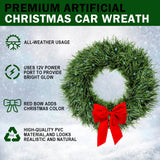 moveland RGB LED Christmas Car Wreath - 16 Colors Changeable Car Artificial Wreath with Remote Control - 12V Plug-in Wreath Lighting with Red Bow - Christmas Car Decoration moveland