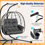 Pamapic 700 LBS Double Egg Chair Outdoor, UV Resistant Cushions Hanging Egg Chair with Armrests & Headrest, Thick Steel Frame Egg Swing Chair with Stand, for Relaxing & Reading Outside/Inside(Grey) Pamapic