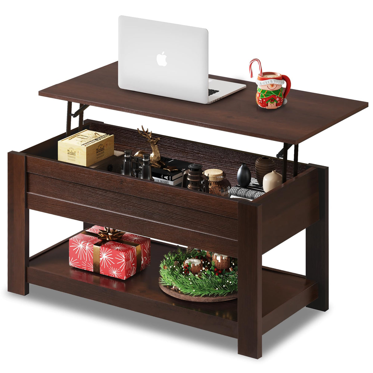 WLIVE Coffee Table, 39" Lift Top Coffee Table with Hidden Compartment, Storage Shelf and Lifting Top for Home Living Room, Office and Bedroom, Red-Brown WLIVE