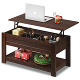 WLIVE Coffee Table, 39" Lift Top Coffee Table with Hidden Compartment, Storage Shelf and Lifting Top for Home Living Room, Office and Bedroom, Red-Brown WLIVE