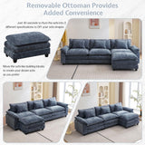 OQQOEE Sectional Sofa Modular Cloud Couch Upholstered Deep Seat Cloud Sofas with Ottoman Comfy Chenille Sofa Sleeper for Living Room,Apartment (Blue, L Shaped-3 Seat & Ottoman) OQQOEE