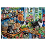 Cat Gardening Cabin Puzzle for Adults 1000 Pieces, Flower Plant Jigsaw Puzzle, Cute Kitten Garden Puzzle BBOLDIN