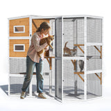 TIMHAKA Catio Outdoor Cat Enclosure, Large 4 Tiers Cat Catio Connect to Window for Outdoor Indoor Cats with Weatherproof Roof, Resting Rooms, Platforms, Large Door, 76" L x 32.9" W x 70.8" H, White TIMHAKA