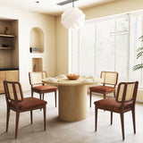 47 Inch Round Dining Table, Farmhouse Fluted Dining Kitchen Table, Modern Wood Small Circle Dining Table for Kitchen Living Room, Natural PHOYAL