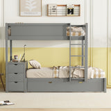 Merax Twin Over Twin Bunk Bed with Twin Size Trundle, Under-Bed Desk and Storage Drawers, No Box Spring Needed Merax