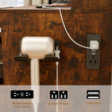 NEDYO Vanity with Mirror and Lights, Makeup Vanity Table Set, Dressing Table, Small Wood Vanity with Chair, Touch-Sensitive Dimmable Mirror, Shelves and Drawers. Industrial Style Vintage Brown NEDYO