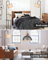 ELYONA Solid Wood Floor Lamp - Rustic Side Table Lamp for Bedroom & Living Room - Mid Century Modern Floor Lamp with 3 Color Temperatures LED Bulb - Industrial Tall Pole Reading Standing Light - Grey ELYONA