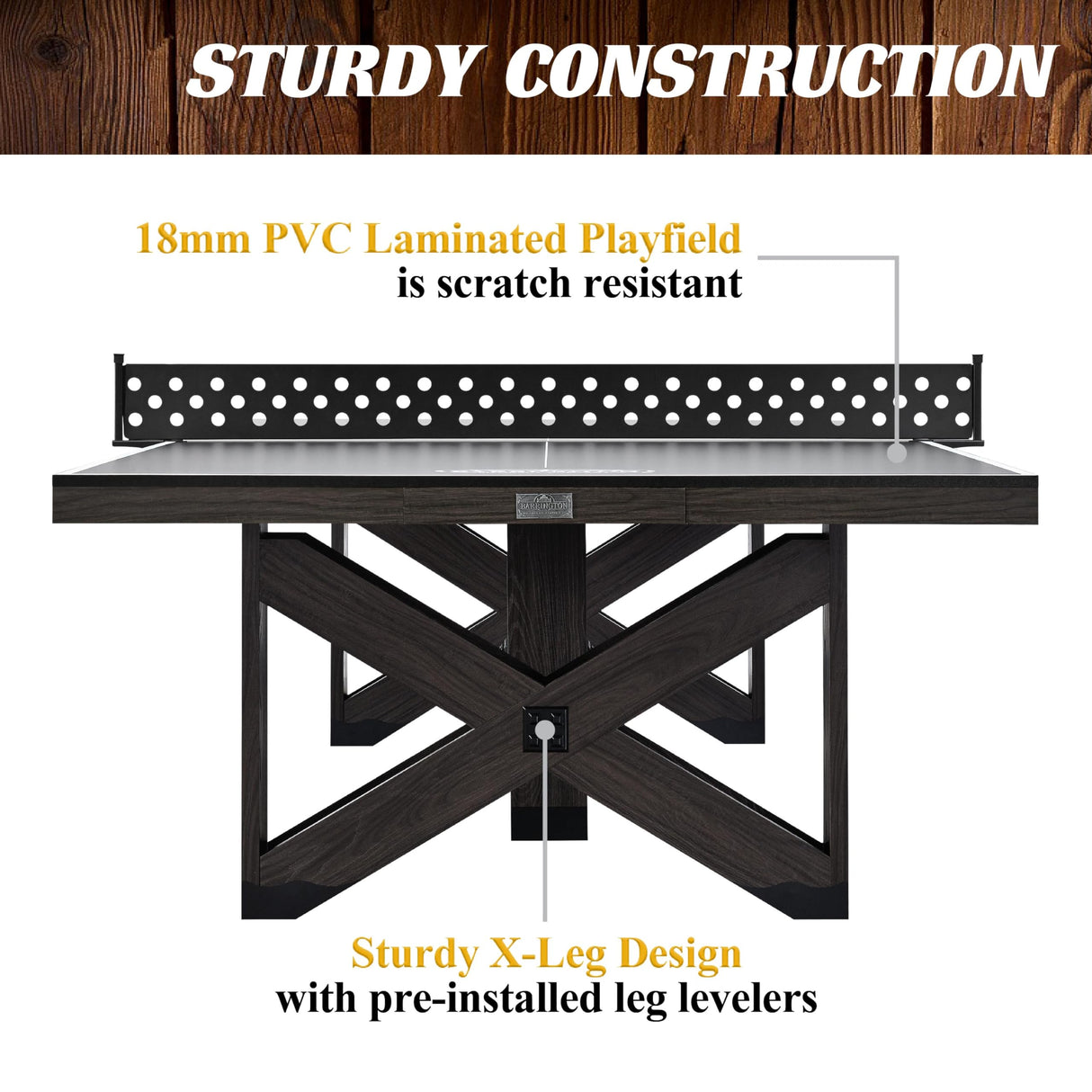 Barrington Billiards Fremont Collection Official Size Table Tennis Table, Black Top/Brown Frame Barrington Billiards