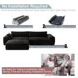 Yomsum 110'' Black Sectional Couches for Living Room with Double Layer, Oversized 4 Seater Boneless L Shaped Cloud Couch Plush Corduroy Sofa, No Assembly Modular Sectional Sofa Bed with Ottoman Yomsum